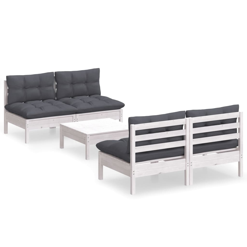 5-tlg. Garten-Lounge-Set mit Anthrazit Kissen Kiefernholz