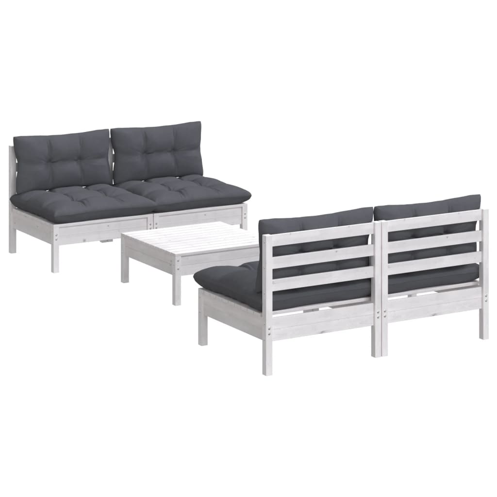 5-tlg. Garten-Lounge-Set mit Anthrazit Kissen Kiefernholz