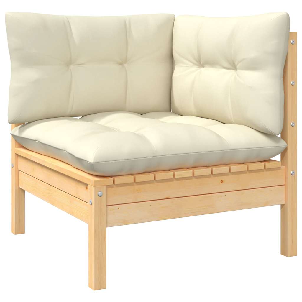 2-Sitzer-Gartensofa mit Creme Kissen Massivholz Kiefer