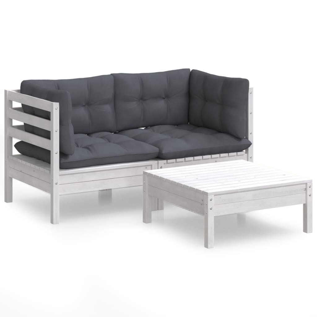 3-tlg. Garten-Lounge-Set mit Anthrazit Kissen Kiefernholz