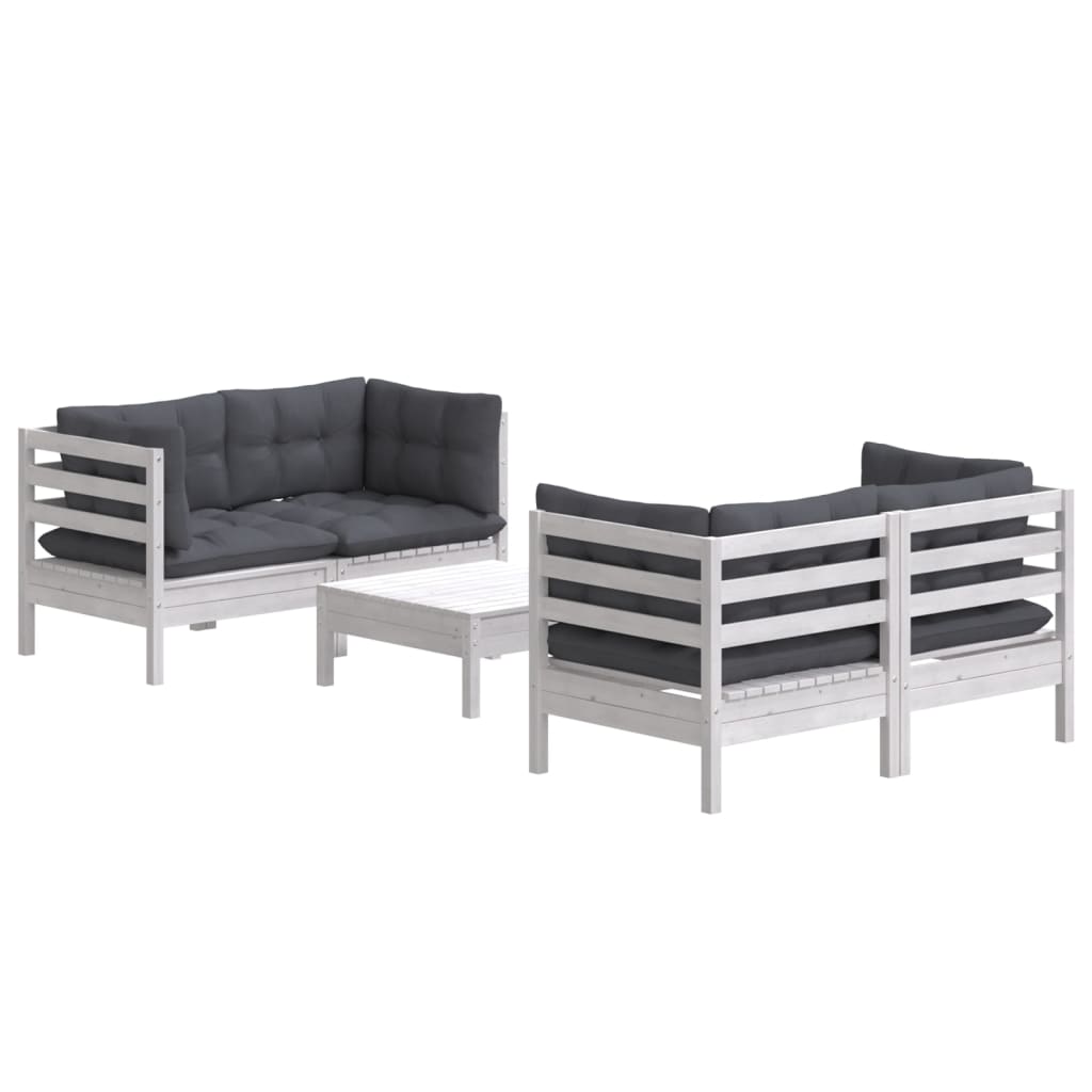 5-tlg. Garten-Lounge-Set mit Anthrazit Kissen Kiefernholz