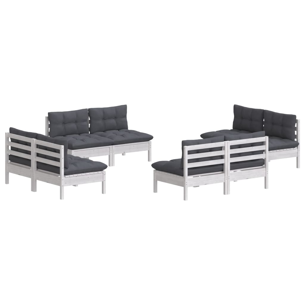 8-tlg. Garten-Lounge-Set mit Anthrazit Kissen Kiefernholz