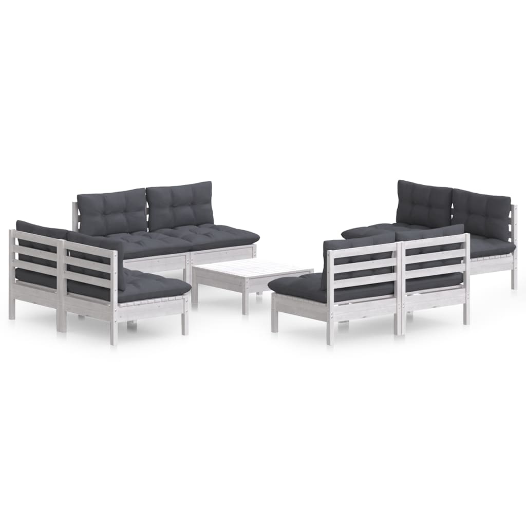 9-tlg. Garten-Lounge-Set mit Anthrazit Kissen Kiefernholz