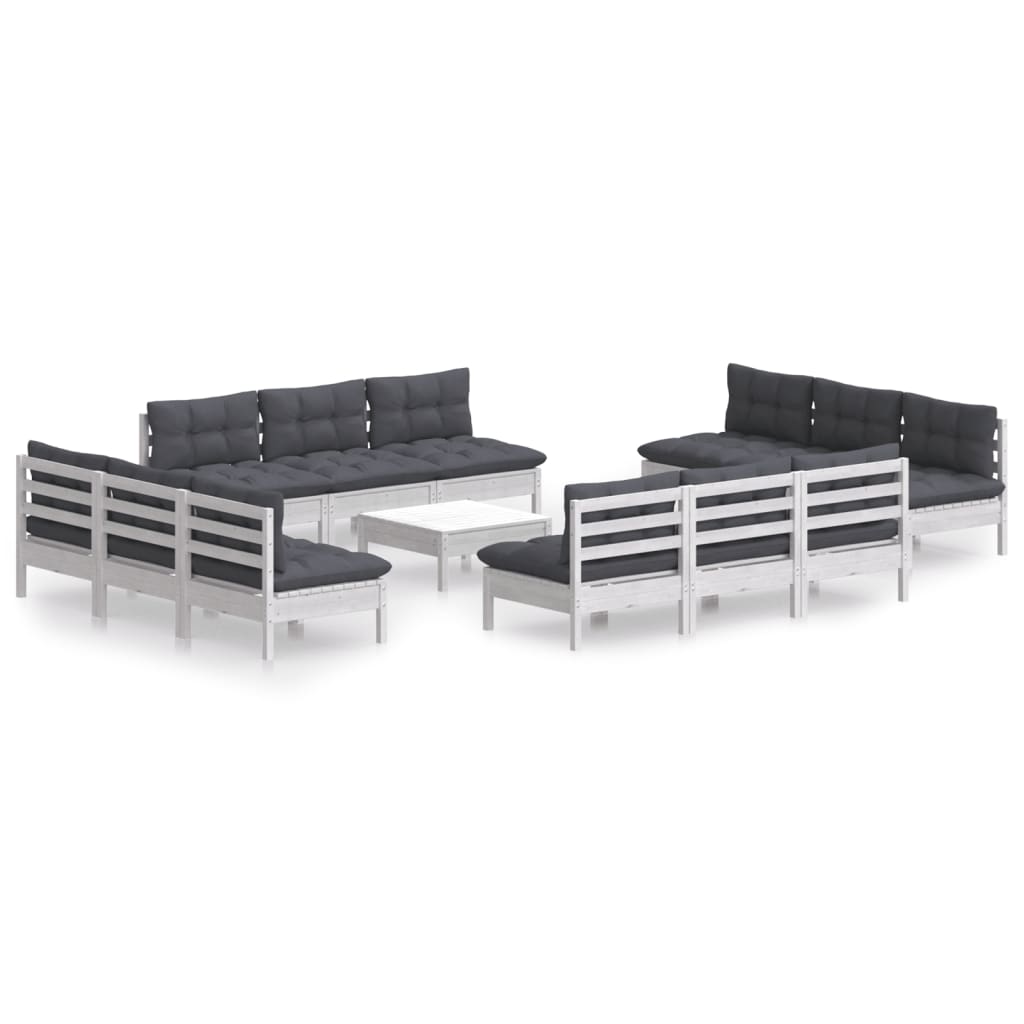 13-tlg. Garten-Lounge-Set mit Anthrazit Kissen Kiefernholz