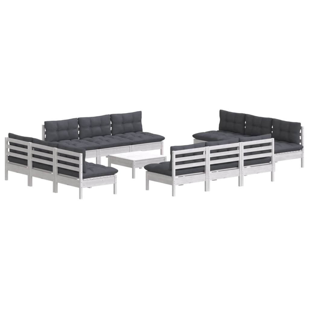 13-tlg. Garten-Lounge-Set mit Anthrazit Kissen Kiefernholz