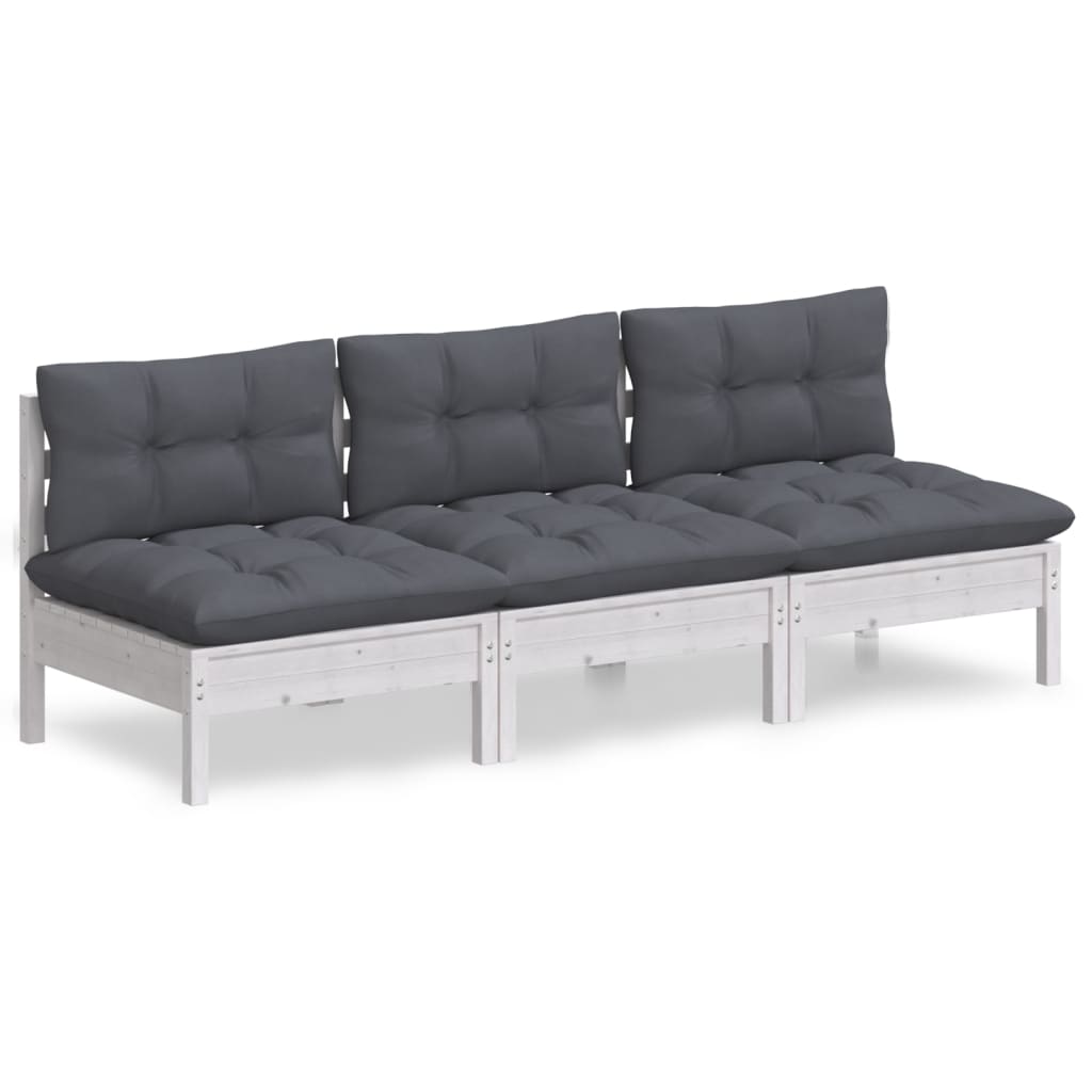 3-Sitzer-Gartensofa mit Anthrazit Kissen Massivholz Kiefer