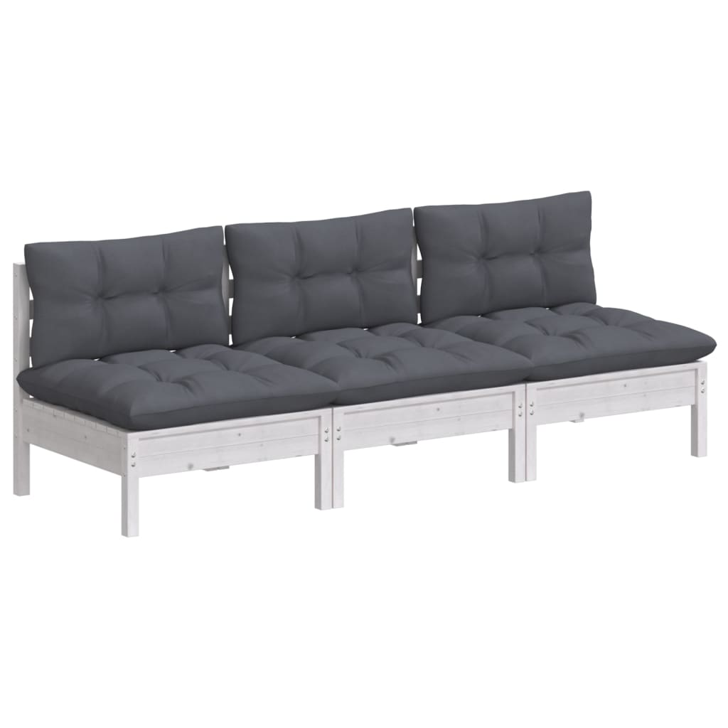 3-Sitzer-Gartensofa mit Anthrazit Kissen Massivholz Kiefer