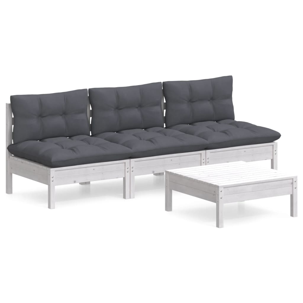 4-tlg. Garten-Lounge-Set mit Anthrazit Kissen Kiefernholz