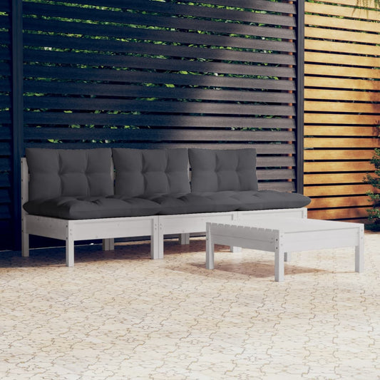 4-tlg. Garten-Lounge-Set mit Anthrazit Kissen Kiefernholz