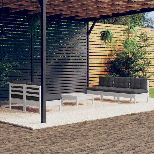 6-tlg. Garten-Lounge-Set mit Anthrazit Kissen Kiefernholz