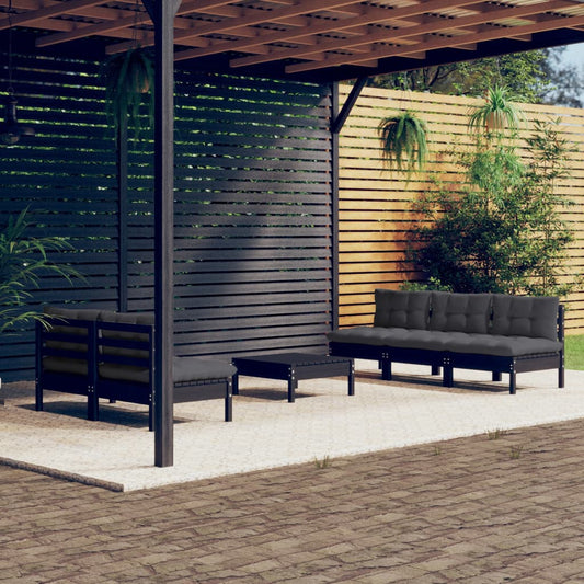 6-tlg. Garten-Lounge-Set mit Anthrazit Kissen Kiefernholz