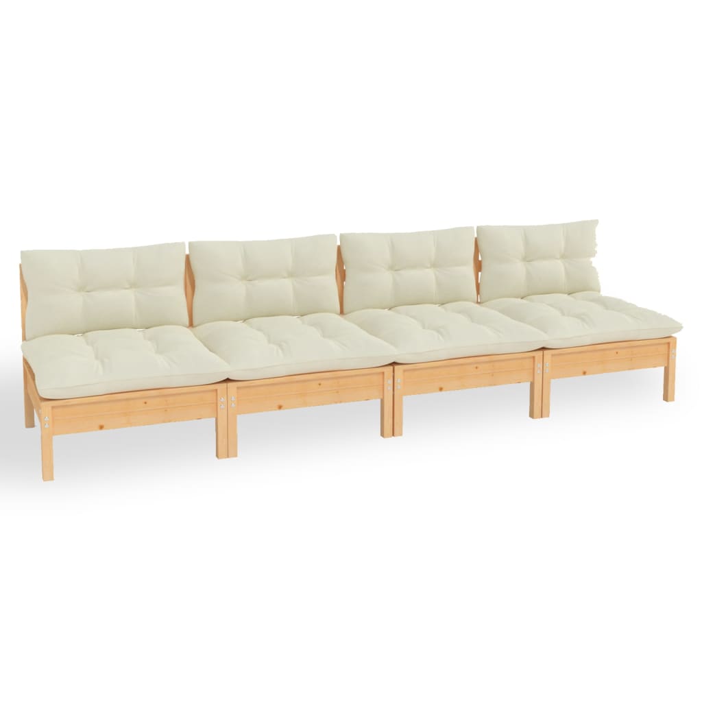 4-Sitzer-Gartensofa mit Creme Kissen Massivholz Kiefer