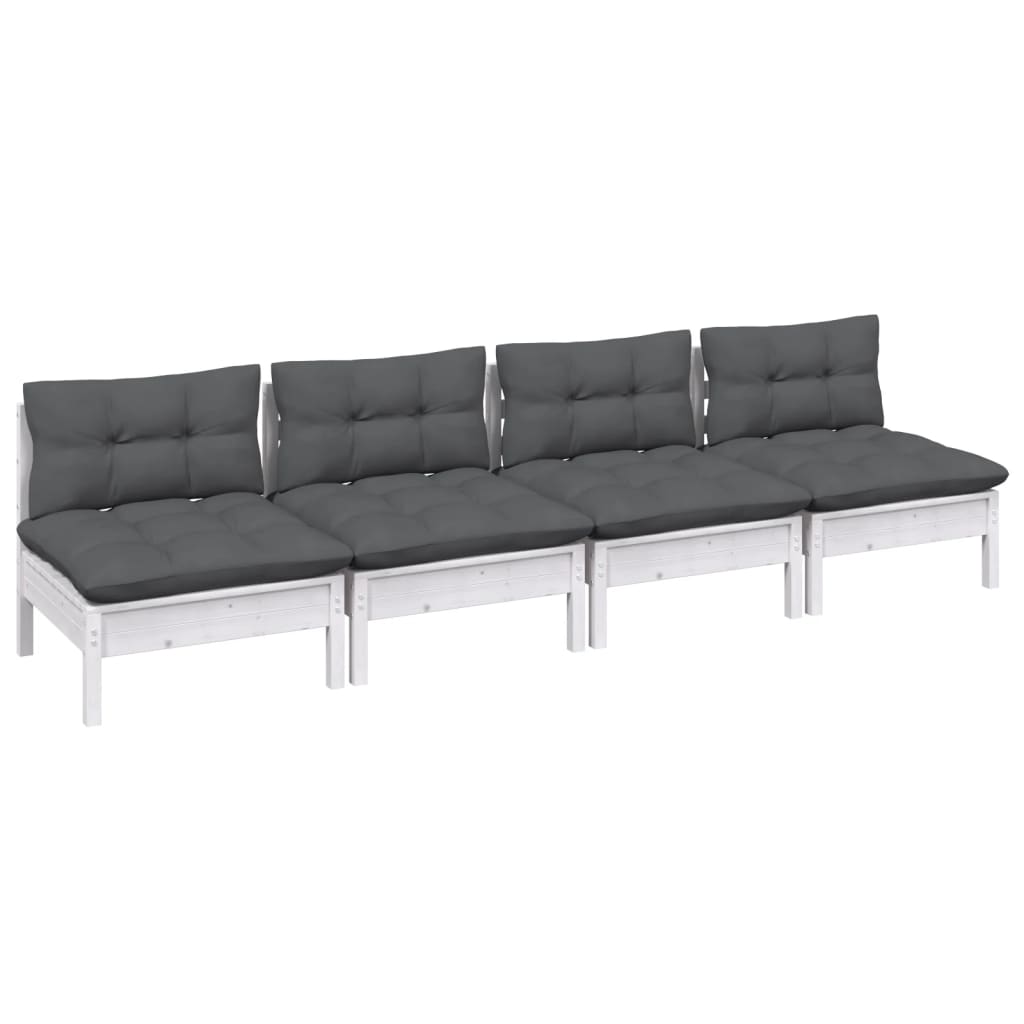 4-Sitzer-Gartensofa mit Anthrazit Kissen Massivholz Kiefer