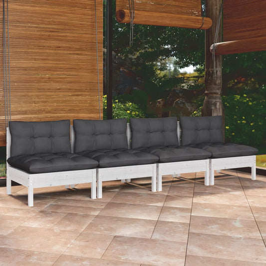 4-Sitzer-Gartensofa mit Anthrazit Kissen Massivholz Kiefer