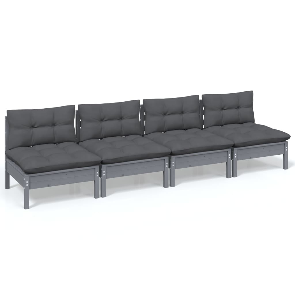 4-Sitzer-Gartensofa mit Anthrazit Kissen Kiefer Massivholz