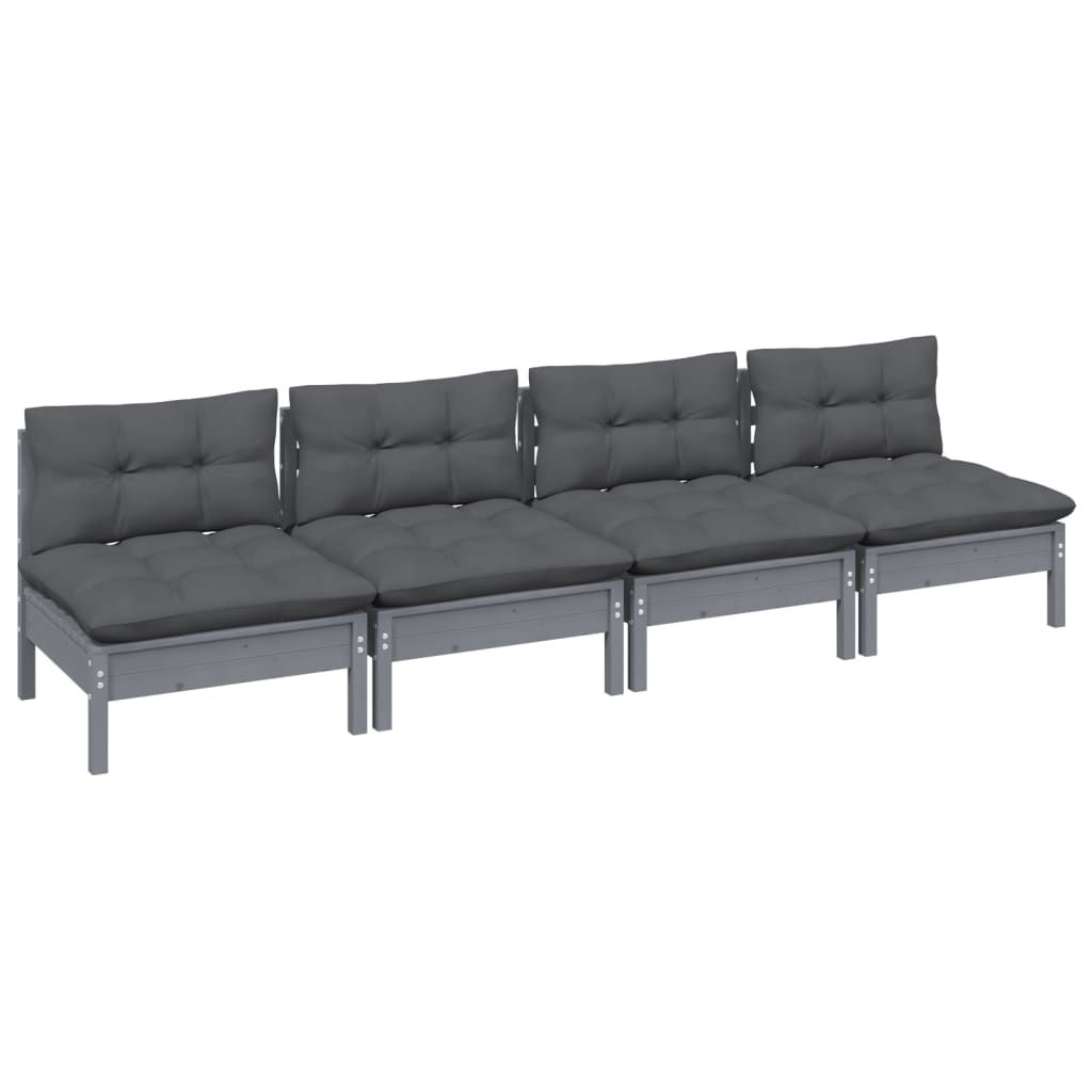 4-Sitzer-Gartensofa mit Anthrazit Kissen Kiefer Massivholz