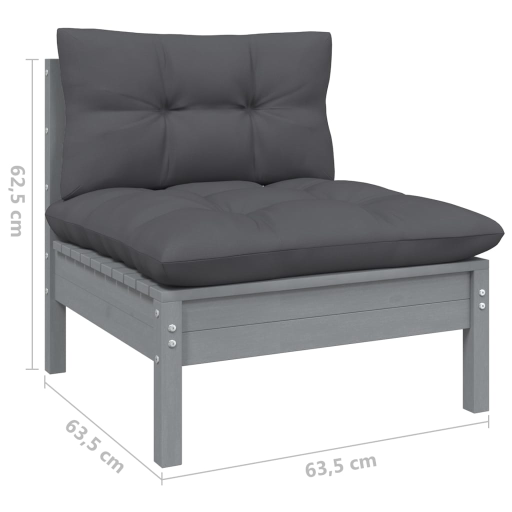 4-Sitzer-Gartensofa mit Anthrazit Kissen Kiefer Massivholz