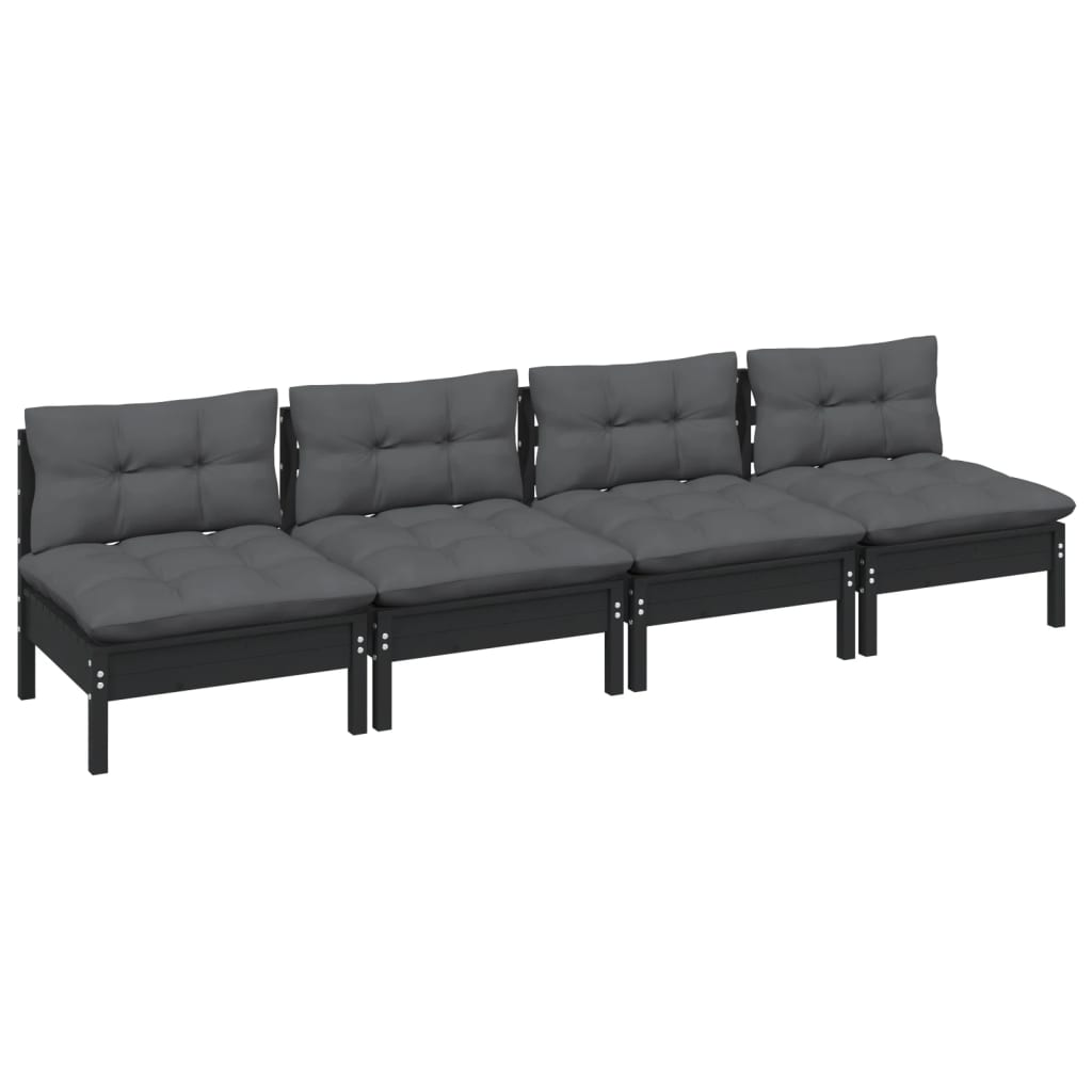 4-Sitzer-Gartensofa mit Anthrazit Kissen Massivholz Kiefer