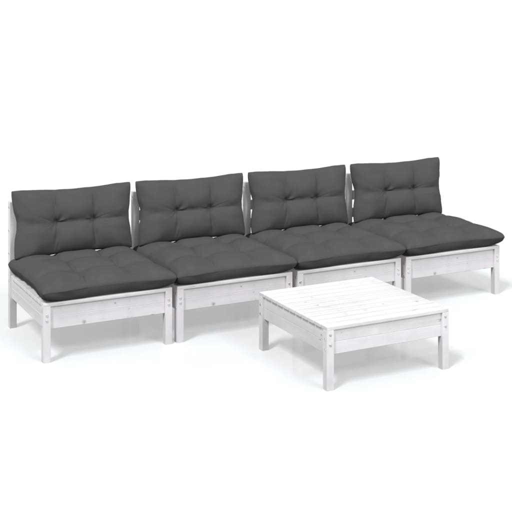 5-tlg. Garten-Lounge-Set mit Anthrazit Kissen Kiefernholz