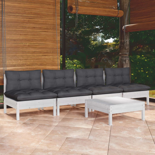 5-tlg. Garten-Lounge-Set mit Anthrazit Kissen Kiefernholz