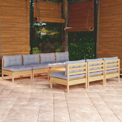 8-tlg. Garten-Lounge-Set mit Grauen Kissen Kiefernholz