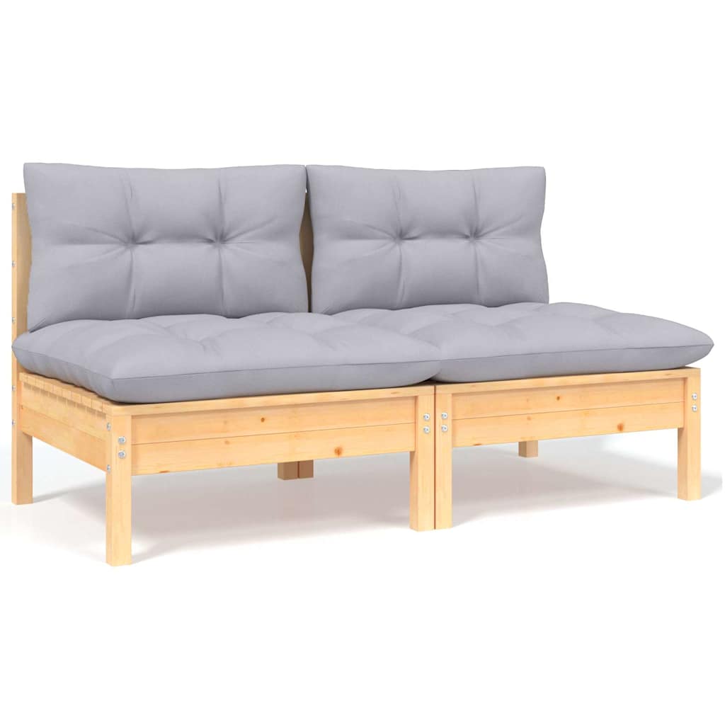 5-tlg. Garten-Lounge-Set mit Grauen Kissen Kiefer Massivholz