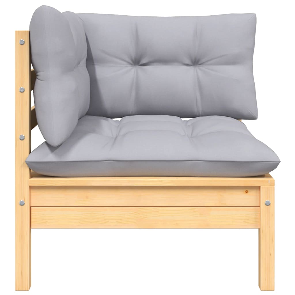 8-tlg. Garten-Lounge-Set mit Grauen Kissen Kiefer Massivholz