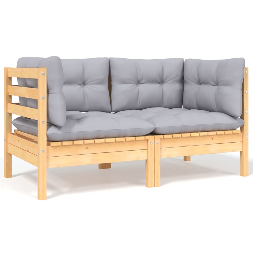 8-tlg. Garten-Lounge-Set mit Grauen Kissen Kiefer Massivholz