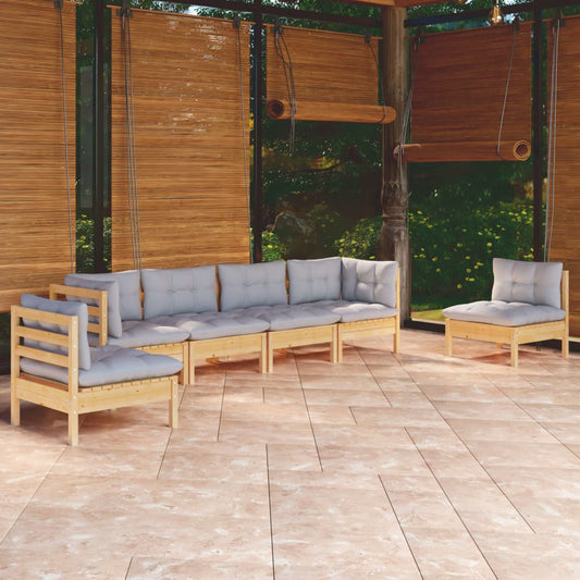 6-tlg. Garten-Lounge-Set mit Grauen Kissen Kiefer Massivholz