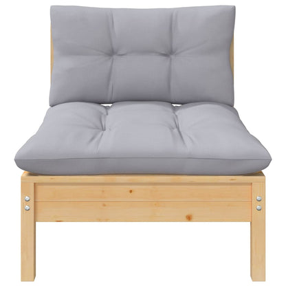 7-tlg. Garten-Lounge-Set mit Grauen Kissen Kiefer Massivholz