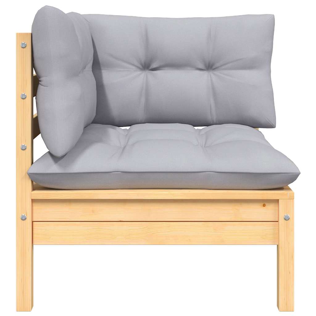 8-tlg. Garten-Lounge-Set mit Grauen Kissen Kiefer Massivholz