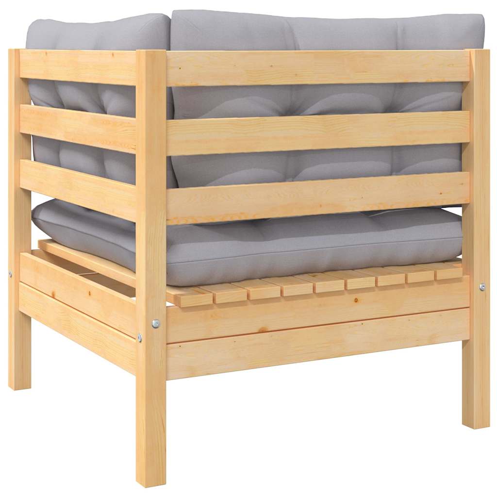 8-tlg. Garten-Lounge-Set mit Grauen Kissen Kiefer Massivholz