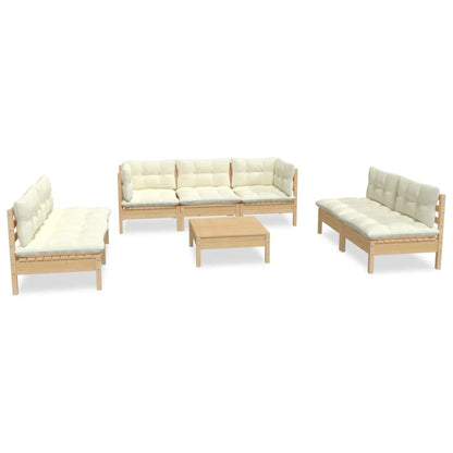8-tlg. Garten-Lounge-Set mit Creme Kissen Massivholz Kiefer