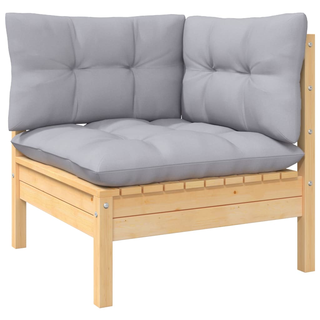 9-tlg. Garten-Lounge-Set mit Grauen Kissen Kiefer Massivholz