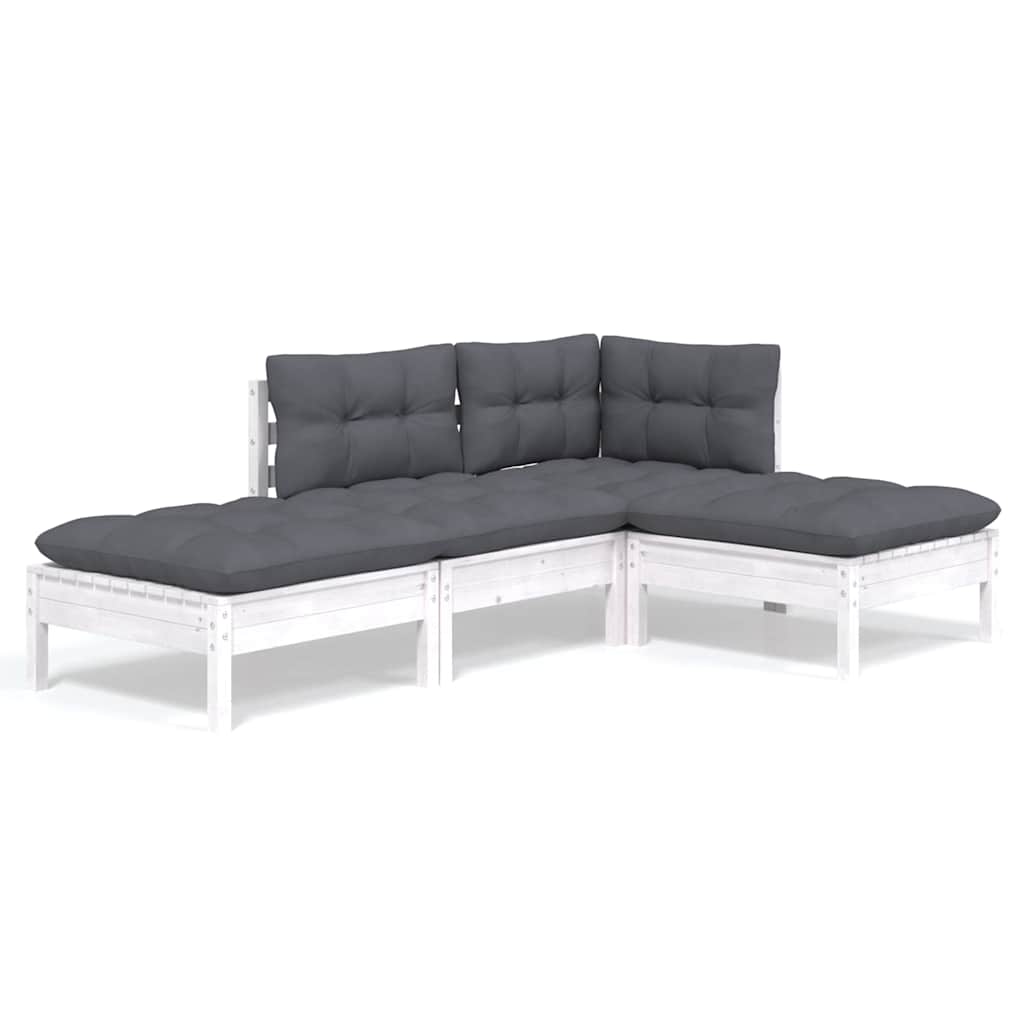 4-tlg. Garten-Lounge-Set mit Kissen Kiefer Massivholz