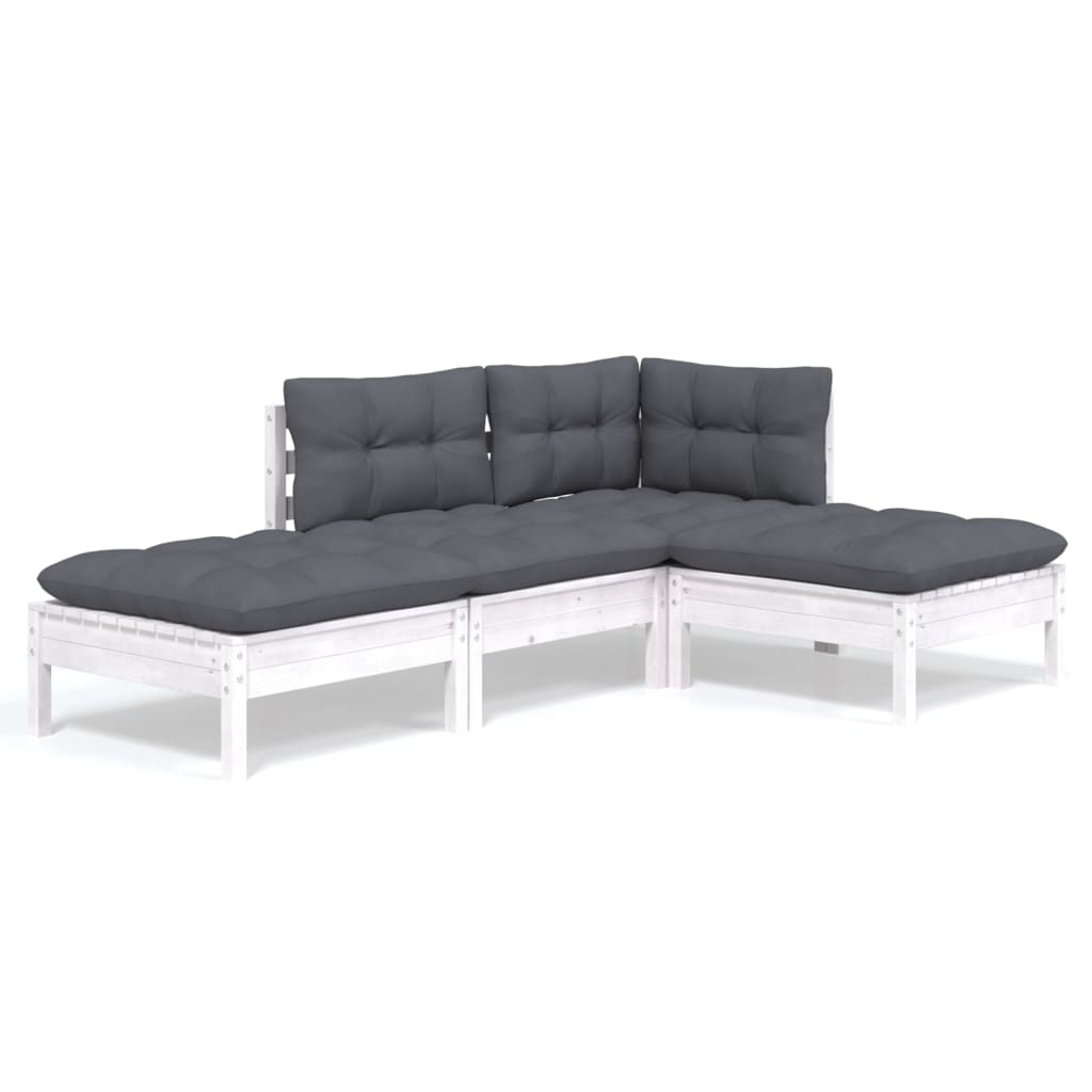4-tlg. Garten-Lounge-Set mit Kissen Kiefer Massivholz