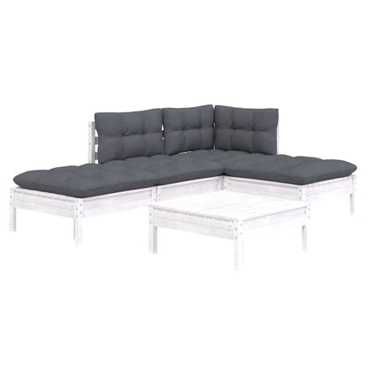 5-tlg. Garten-Lounge-Set mit Kissen Weiß Kiefernholz