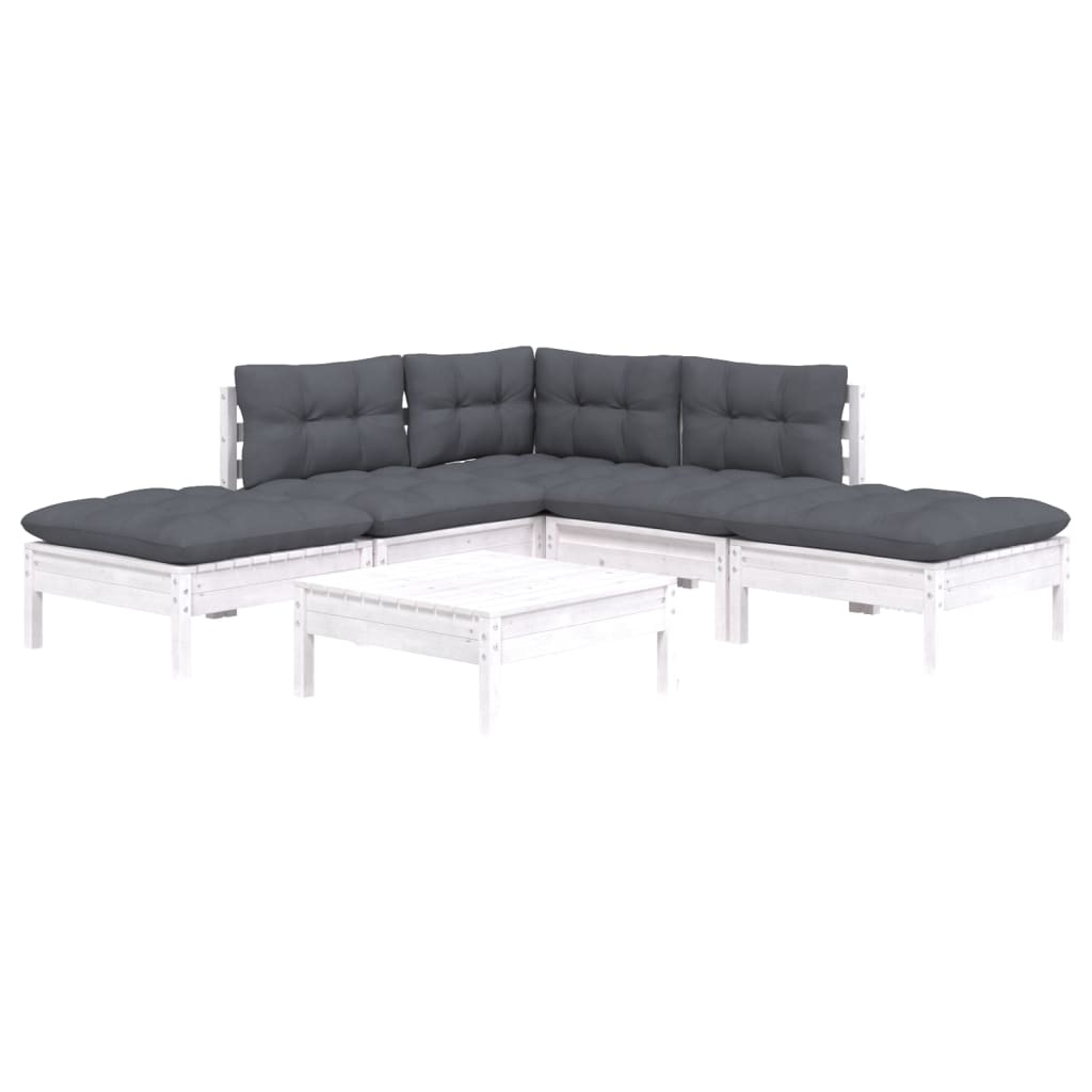 6-tlg. Garten-Lounge-Set mit Kissen Weiß Kiefernholz
