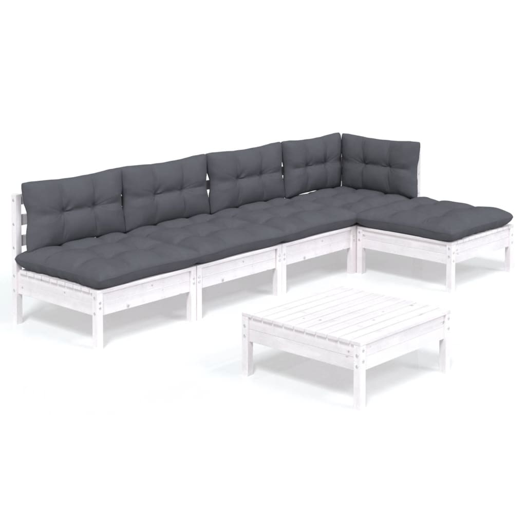 6-tlg. Garten-Lounge-Set mit Kissen Weiß Kiefernholz