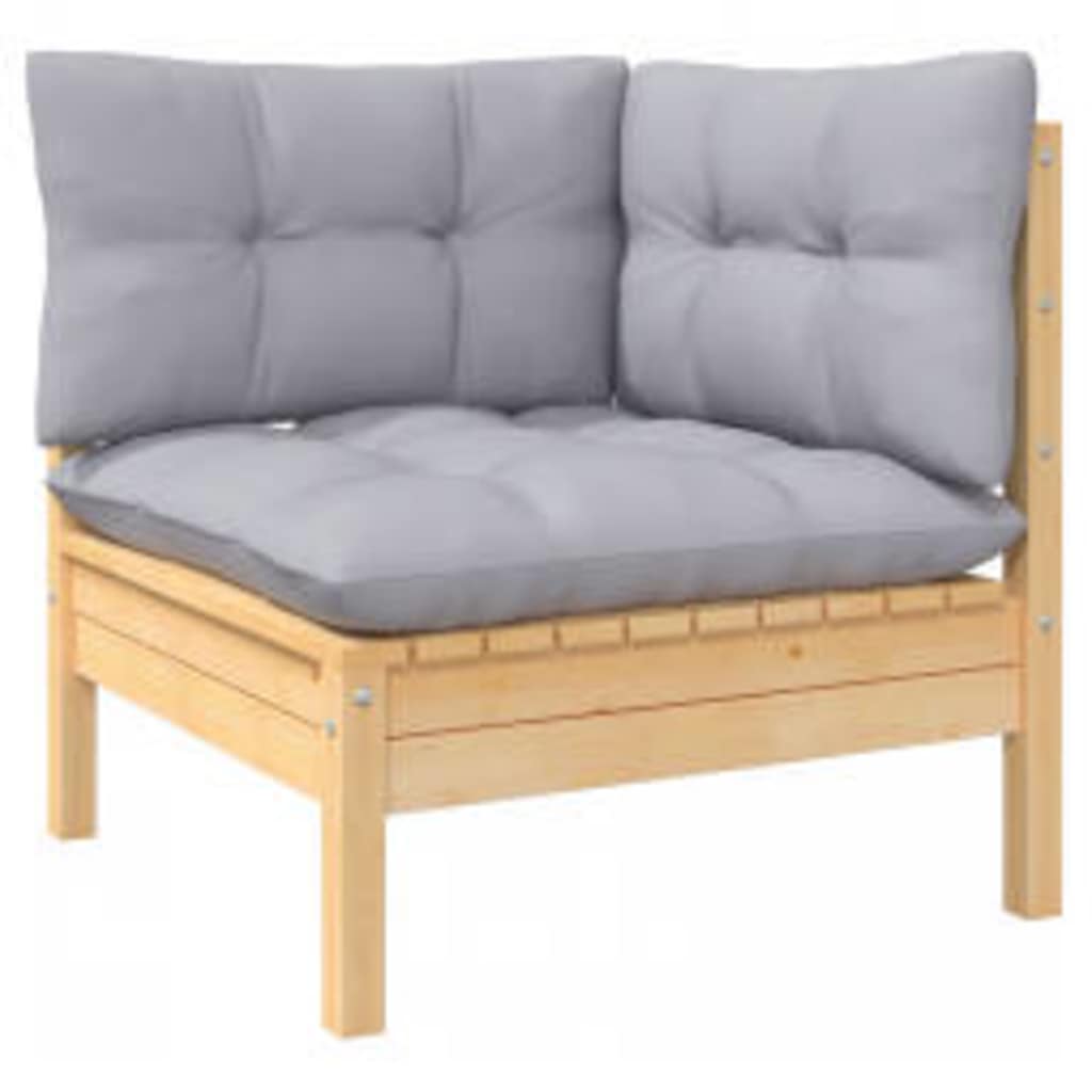 4-tlg. Garten-Lounge-Set mit Grauen Kissen Kiefernholz