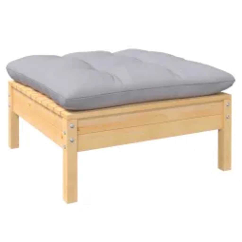 4-tlg. Garten-Lounge-Set mit Grauen Kissen Kiefernholz
