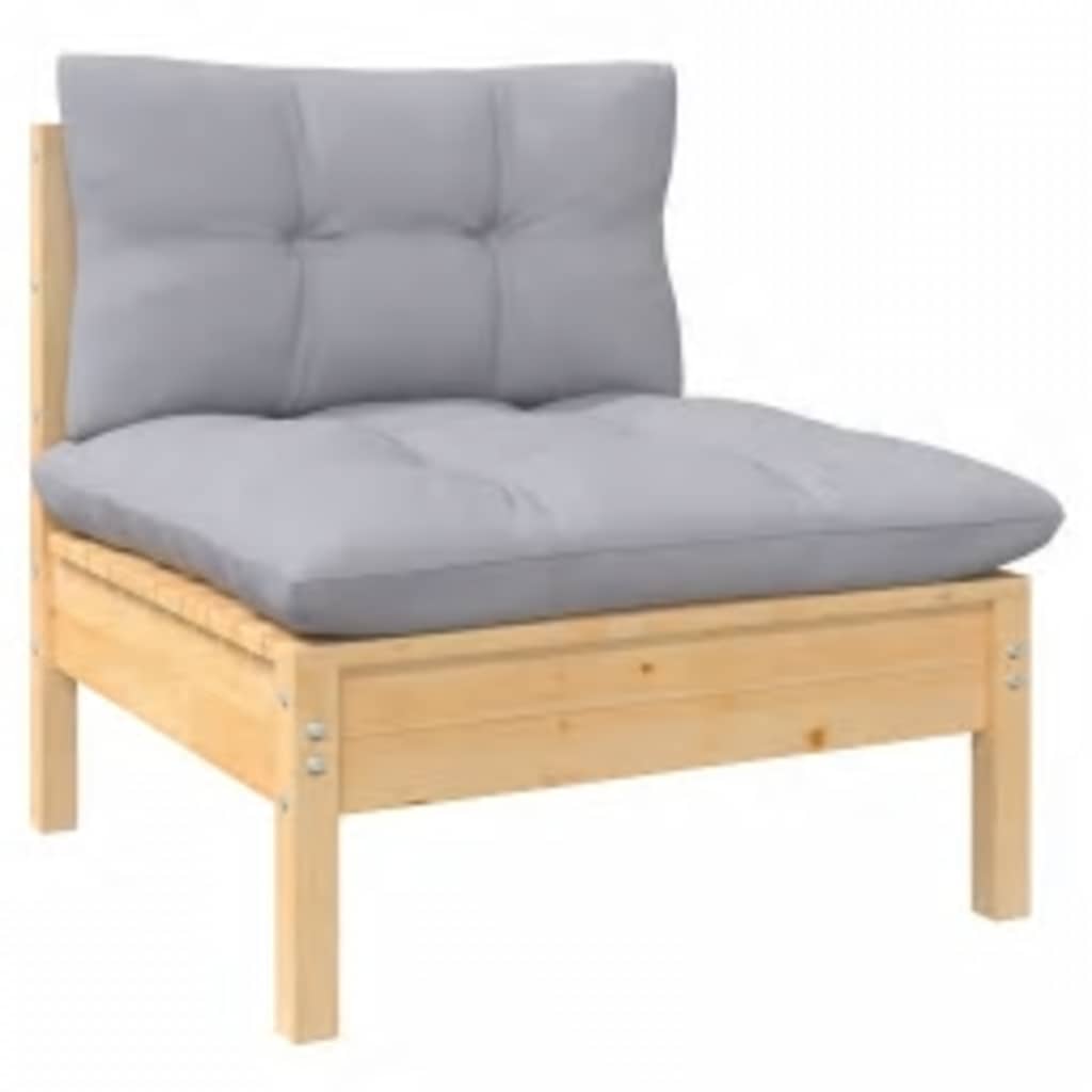 4-tlg. Garten-Lounge-Set mit Grauen Kissen Kiefernholz