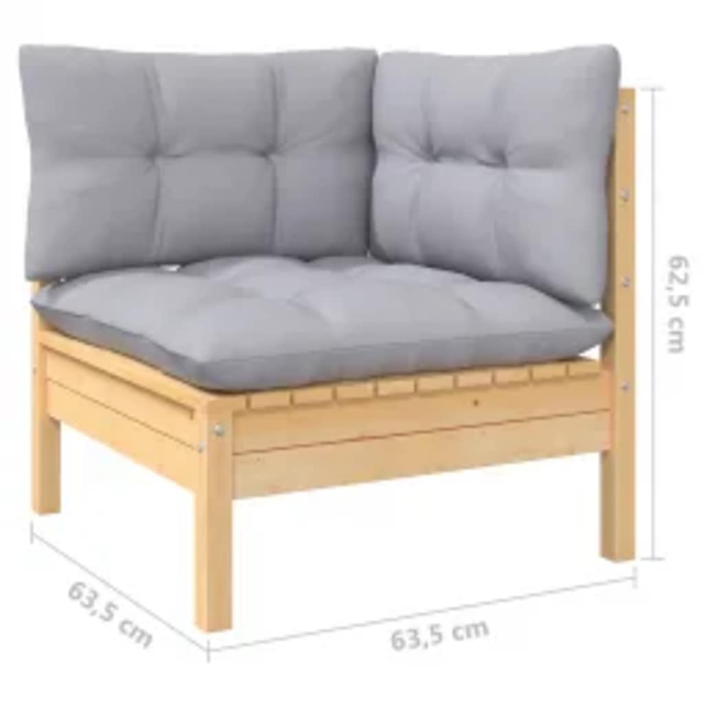 4-tlg. Garten-Lounge-Set mit Grauen Kissen Kiefernholz
