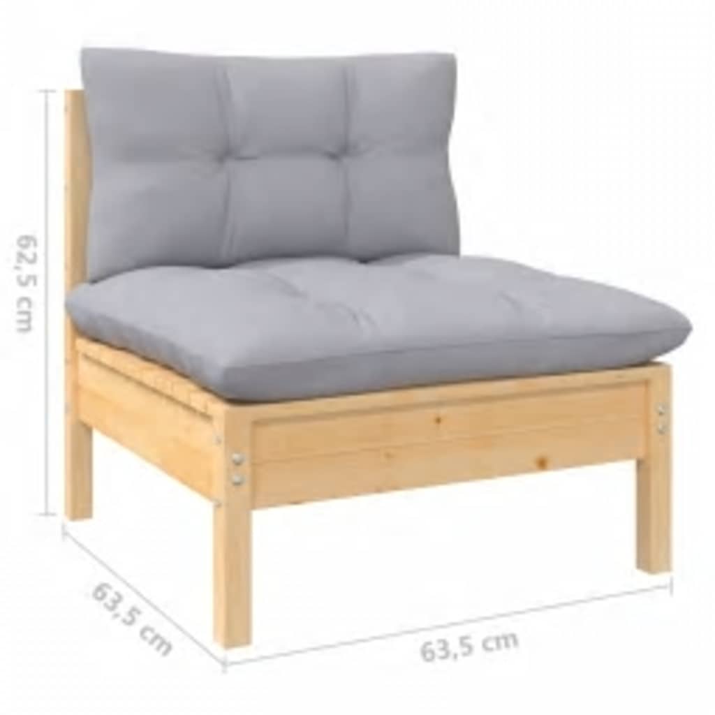 4-tlg. Garten-Lounge-Set mit Grauen Kissen Kiefernholz