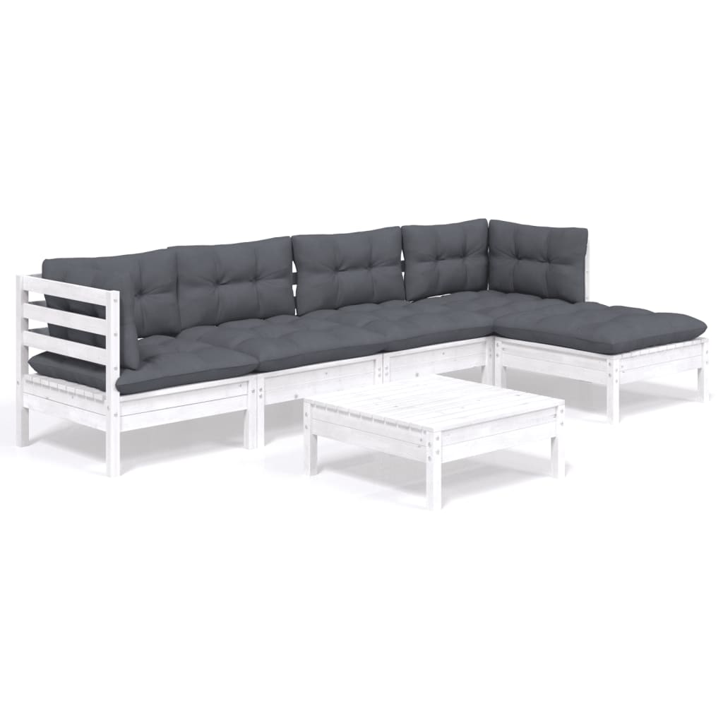 6-tlg. Garten-Lounge-Set mit Kissen Weiß Kiefernholz