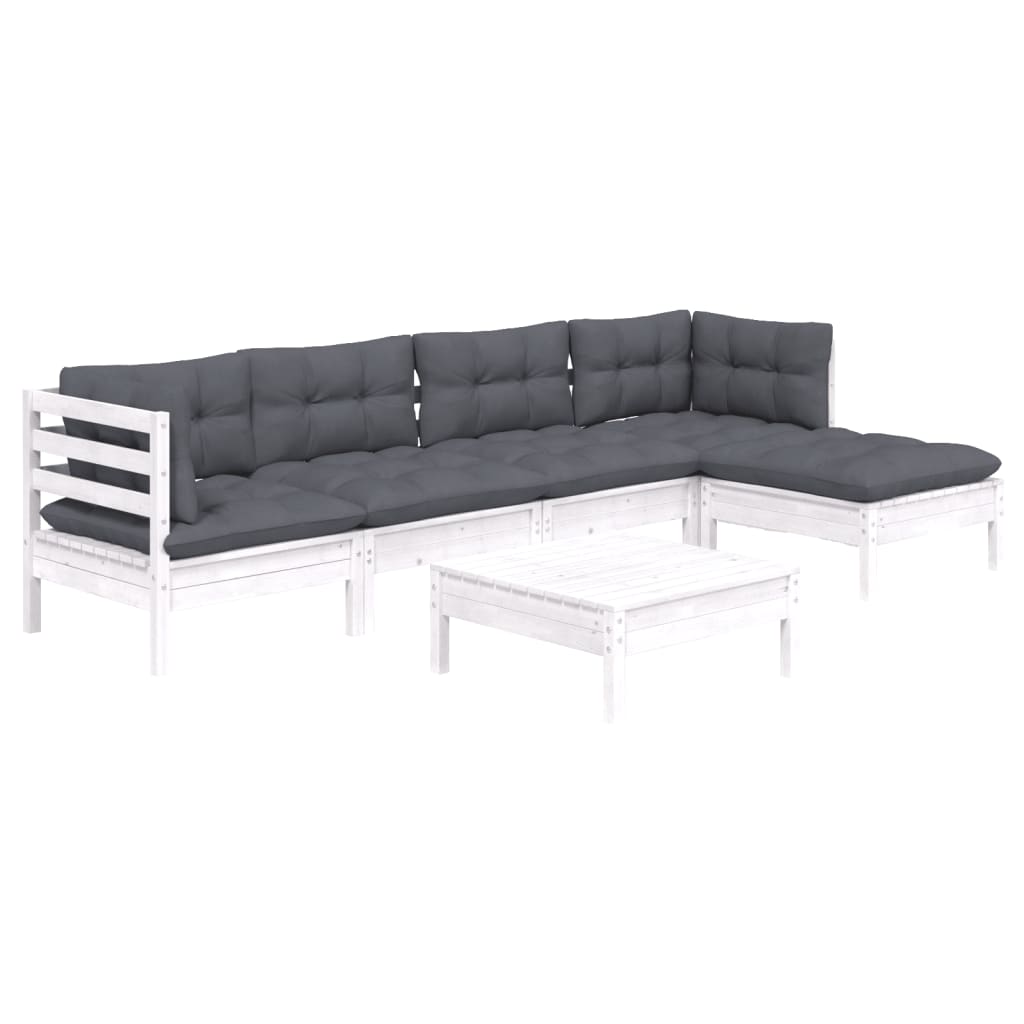 6-tlg. Garten-Lounge-Set mit Kissen Weiß Kiefernholz