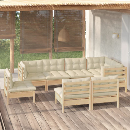 8-tlg. Garten-Lounge-Set mit Creme Kissen Massivholz Kiefer