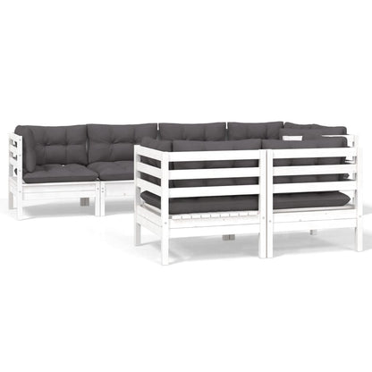 7-tlg. Garten-Lounge-Set mit Kissen Weiß Kiefer Massivholz
