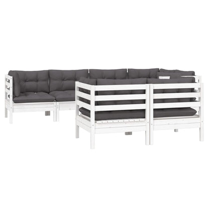 7-tlg. Garten-Lounge-Set mit Kissen Weiß Kiefer Massivholz