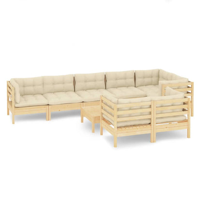 9-tlg. Garten-Lounge-Set mit Creme Kissen Massivholz Kiefer